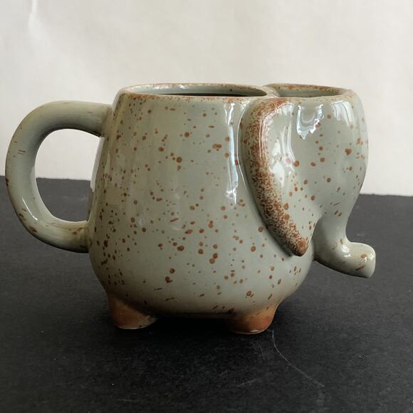 Pottery Elephant Mug With Tea Bag Holder Neutral Gray Brown Speckled Animal - Picture 7 of 9